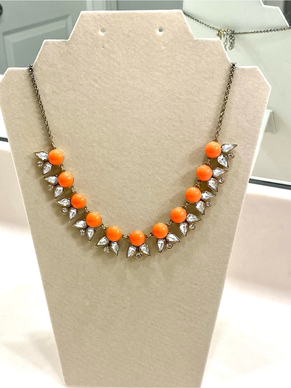 J. Crew Orange Bubble Statement Necklace Crystal Rhinestone Bauble Bib Collar
